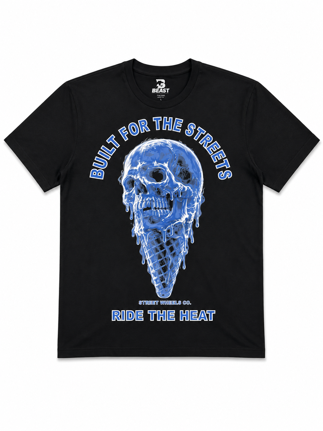 BEAST BLACK BUILT FOR THE STREETS SKULL GRAPHIC T-SHIRT