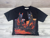 BKYS BLACK RHINESTONE DOG POKER GRAPHIC TEE