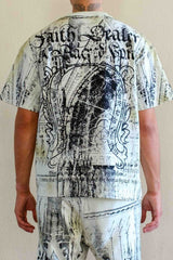 CREAM SCRIPT PRINT T-SHIRT