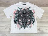 SMOKE RISE WHITE GOTHIC TRIBAL TEE WITH SPLASH PRINT
