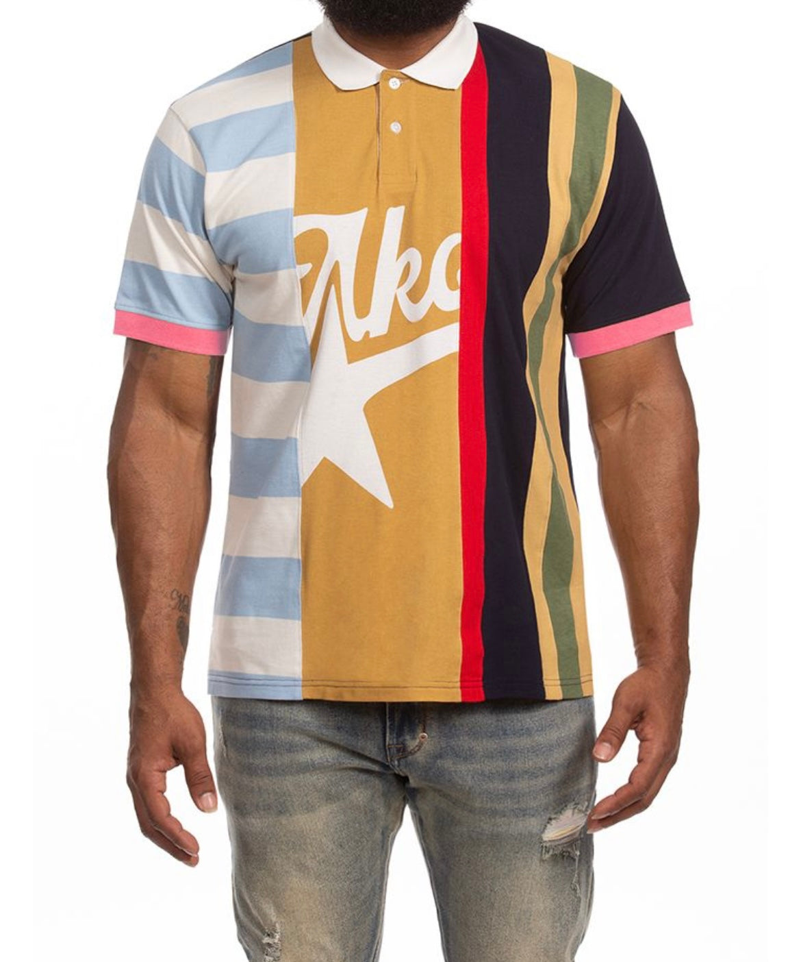 MULTICOLOR STRIPED COLOR BLOCK POLO SHIRT