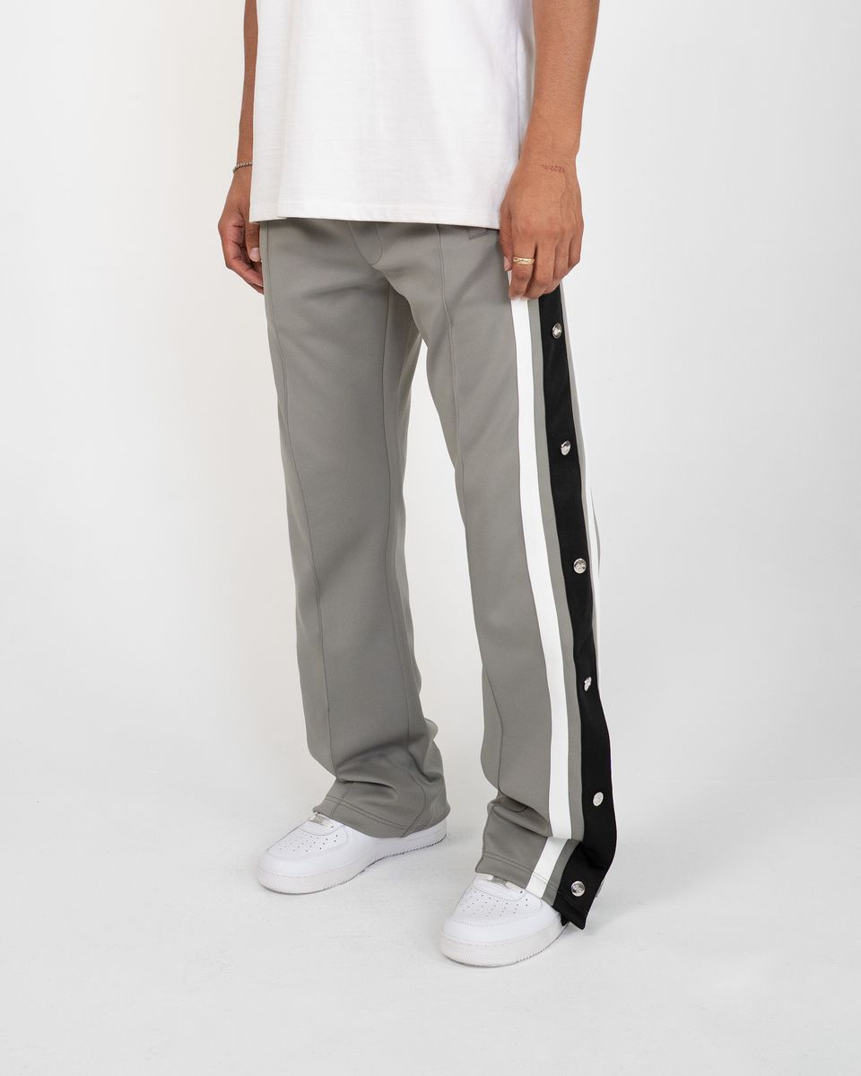 SNAP SIDE STRIPE TRACK PANTS – GREY