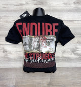 BLACK TEE WITH RED & WHITE PRINT