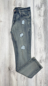 LIGHT OLIVE DISTRESSED SKINNY JEANS