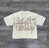 CREAM CROPPED RHINESTONE GRAPHIC T-SHIRT