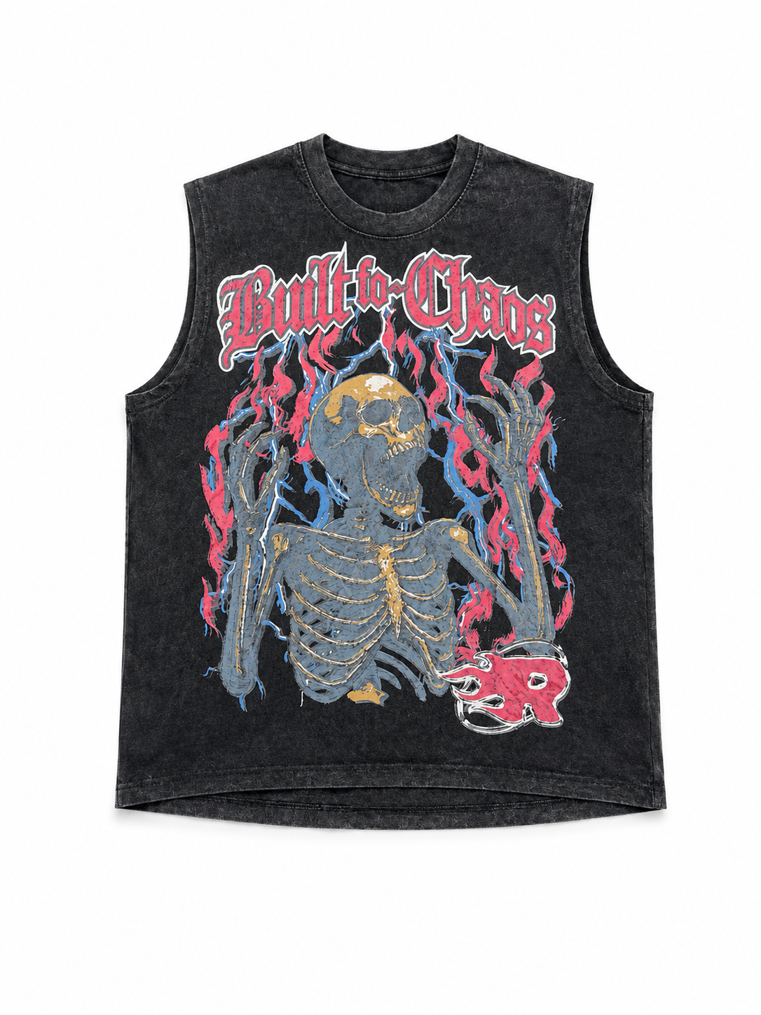 REASON BLACK SKELETON GRAPHIC SLEEVELESS TEE