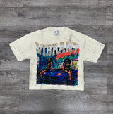 CREAM CROPPED RHINESTONE GRAPHIC T-SHIRT