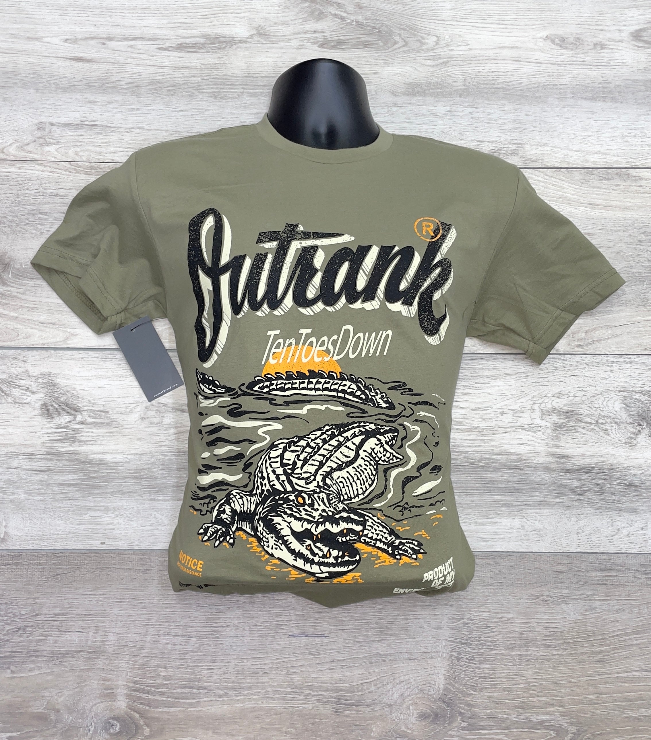 OLIVE GREEN T-SHIRT WITH CROCODILE PRINT
