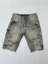 SMOKE RISE GREY DISTRESSED DENIM SHORTS