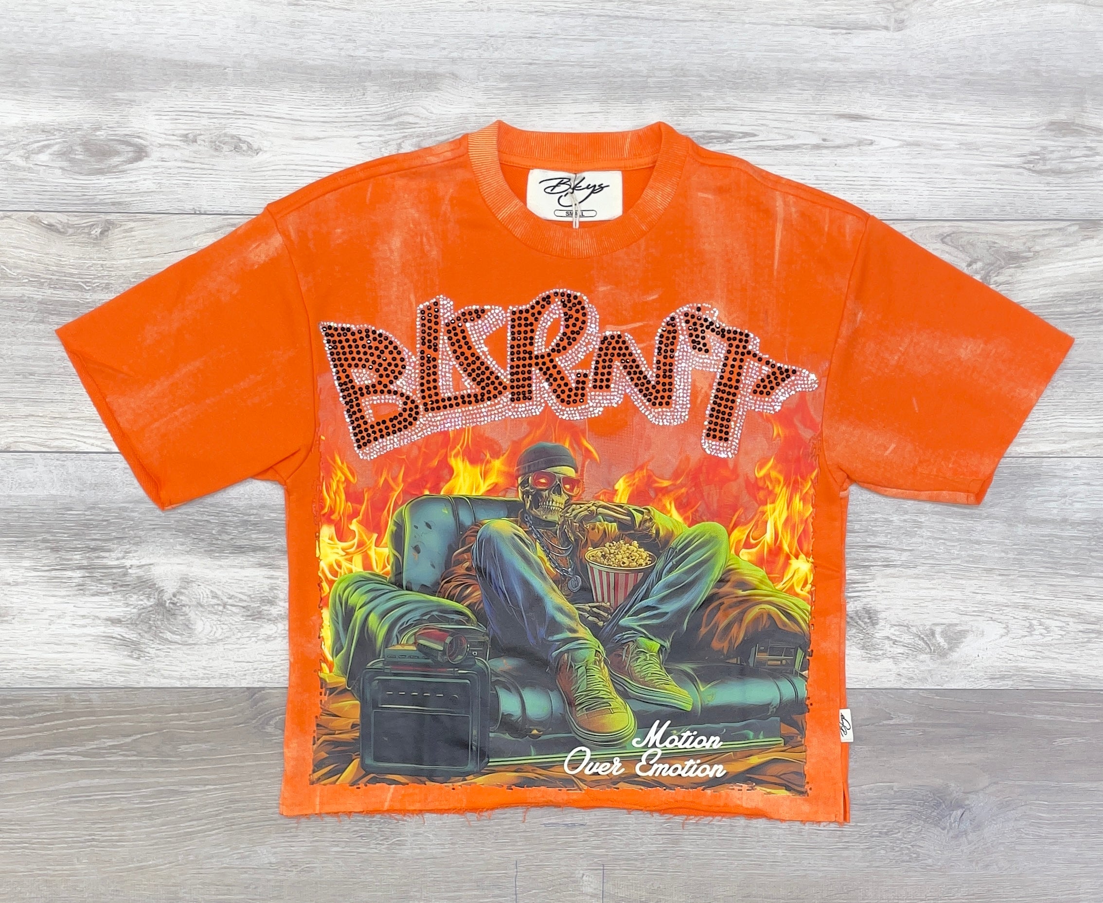 BKYS ORANGE GRAPHIC “BLZRNT” RHINESTONE TEE