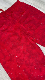 BKYS RHINESTONE VELOUR FLARE PANTS