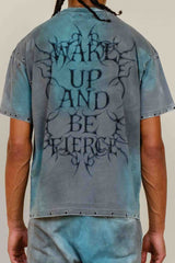TEAL FADED STUDDED SCORPION T-SHIRT