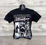 BLACK T-SHIRT WITH PINK AND WHITE GRAPHIC DESIGN