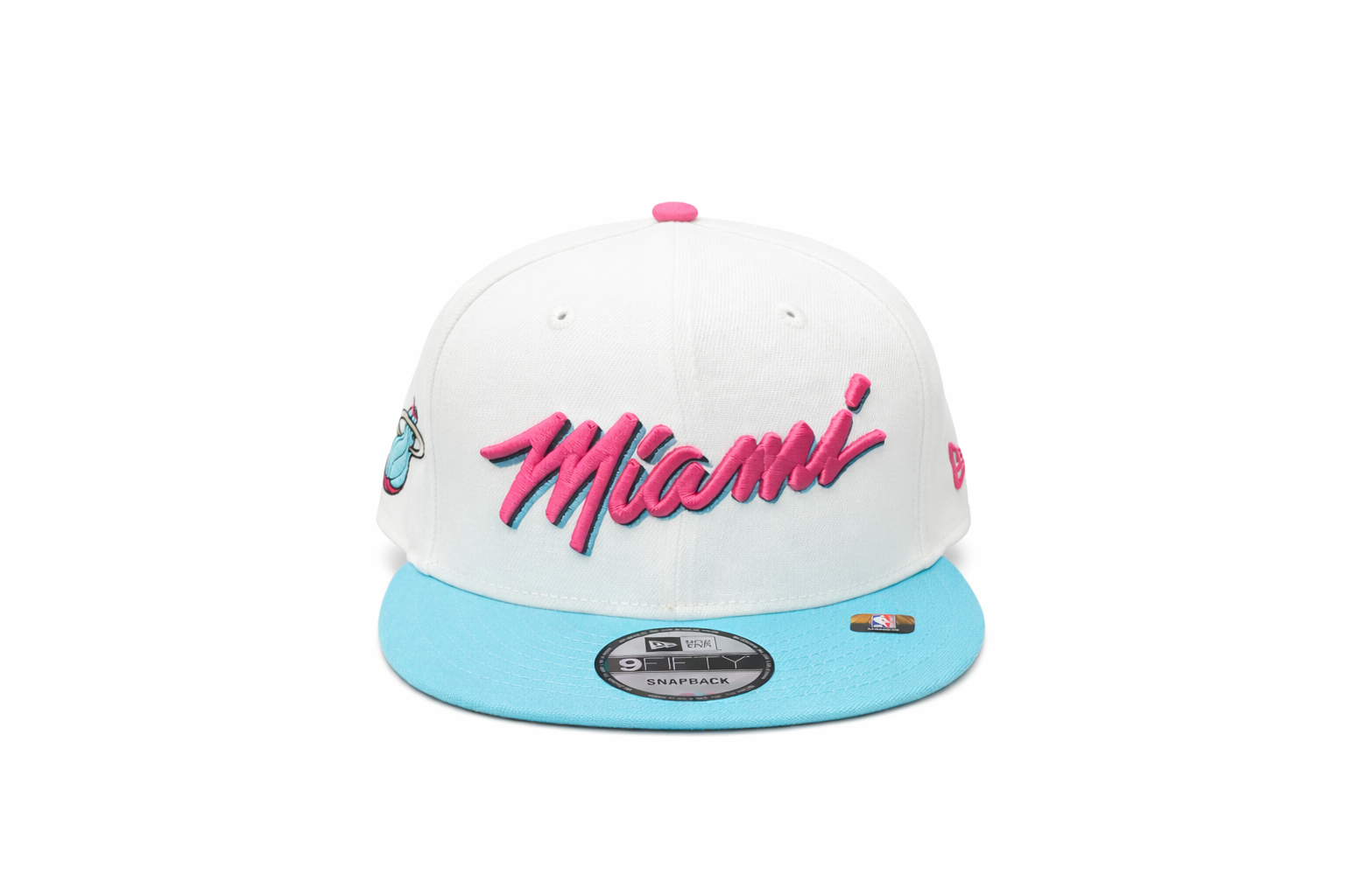 WHITE AQUA EMBROIDERED LOGO SNAPBACK