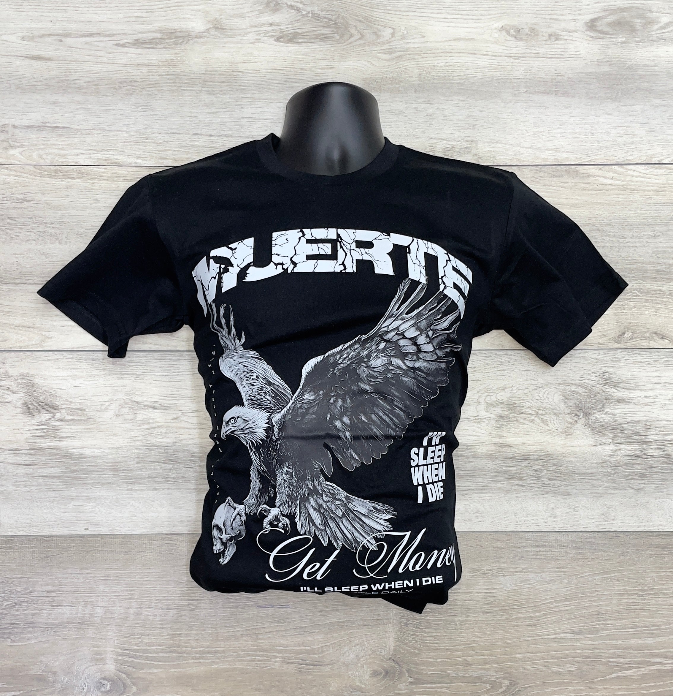 BLACK T-SHIRT WITH GREY EAGLE GRAPHIC PRINT