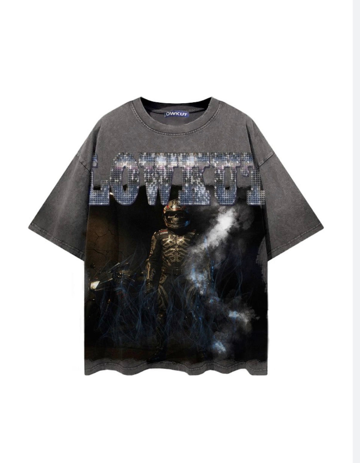 WASHED GREY SKELETON RIDER GRAPHIC T-SHIRT