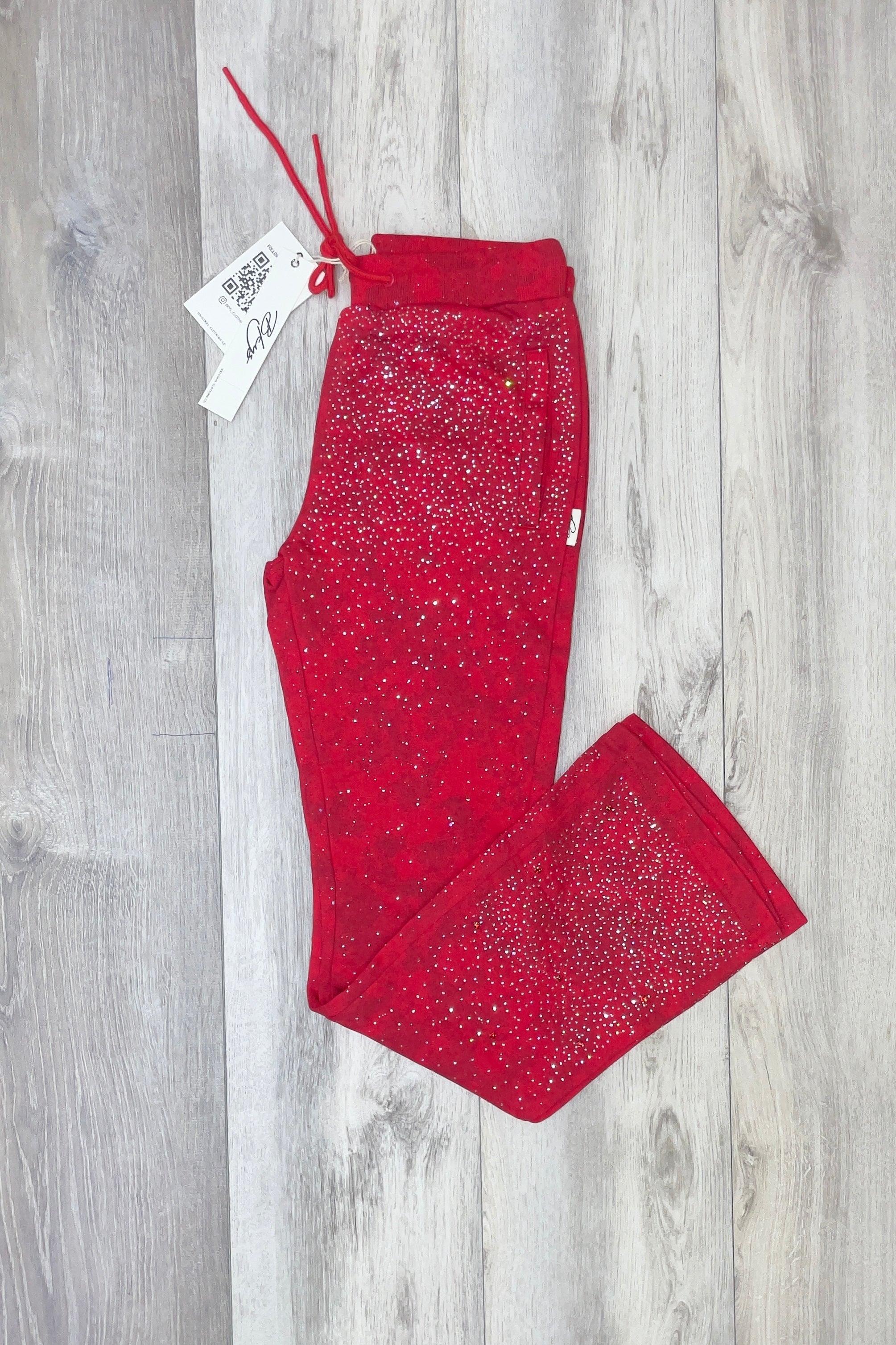 BKYS RHINESTONE VELOUR FLARE PANTS