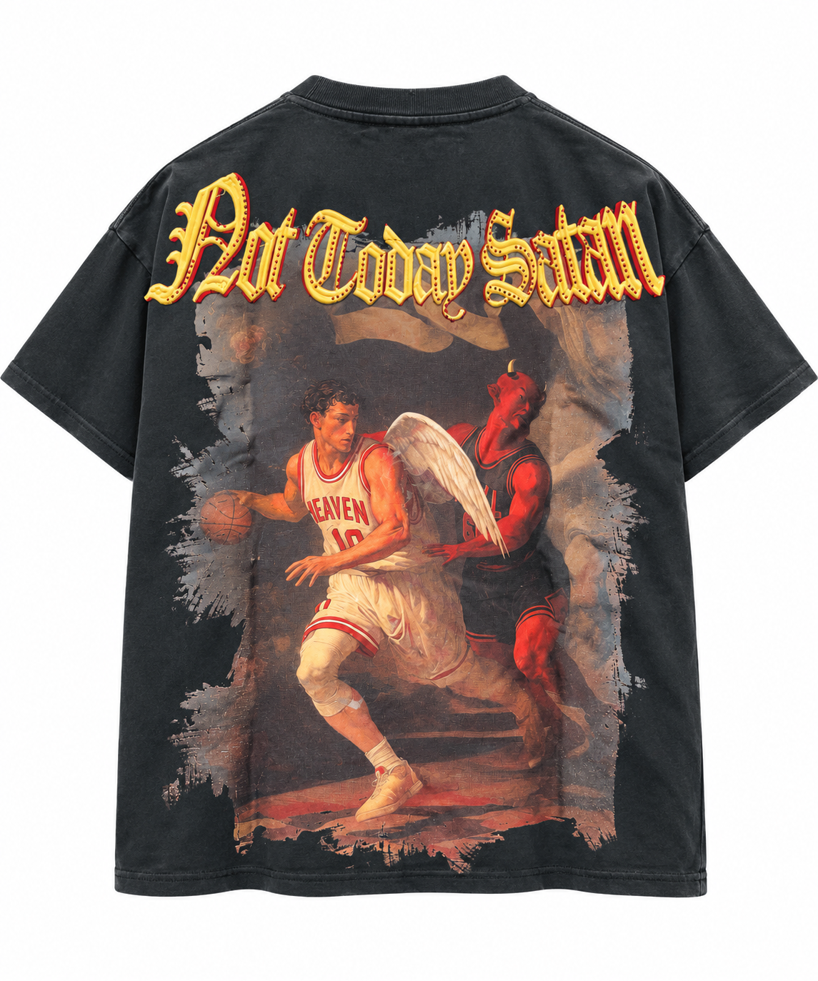 VERSELLI BLACK WASHED BASKETBALL GRAPHIC T-SHIRT