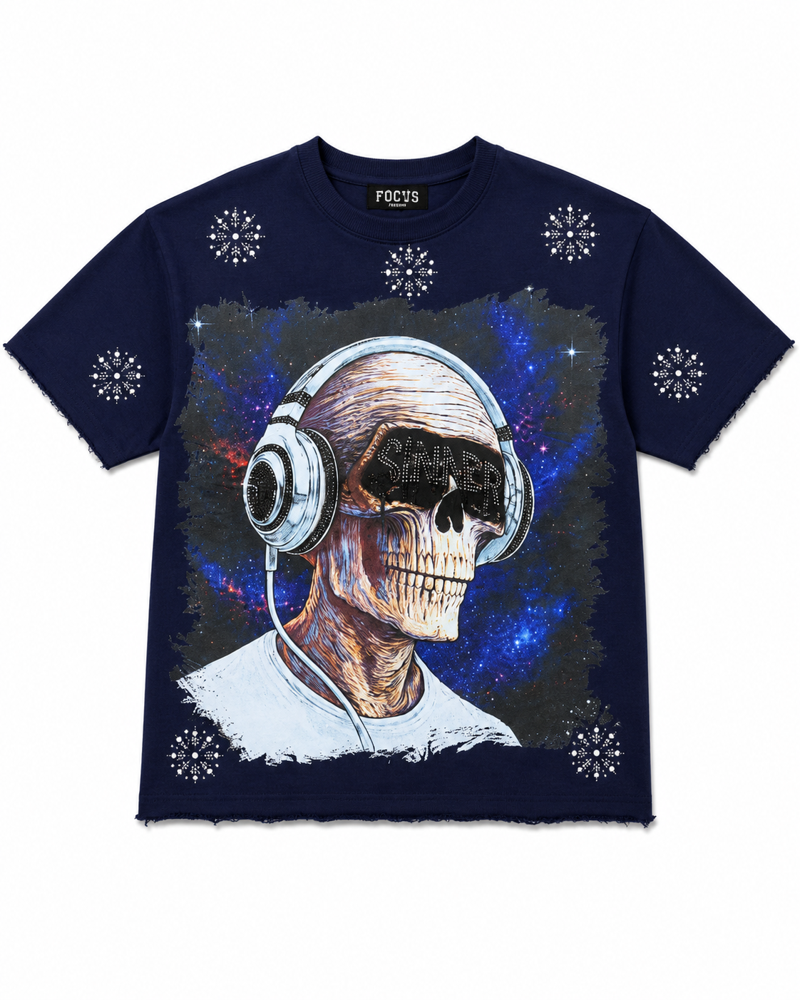 Focus Navy Skull Graphic Rhinestone T-Shirt