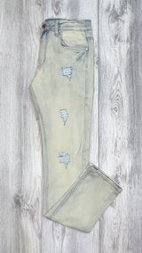 LIGHT BEIGE DISTRESSED SKINNY JEANS