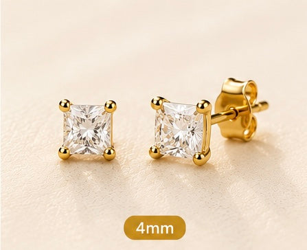 Gold Square Clear Stone Stud Earrings – Small