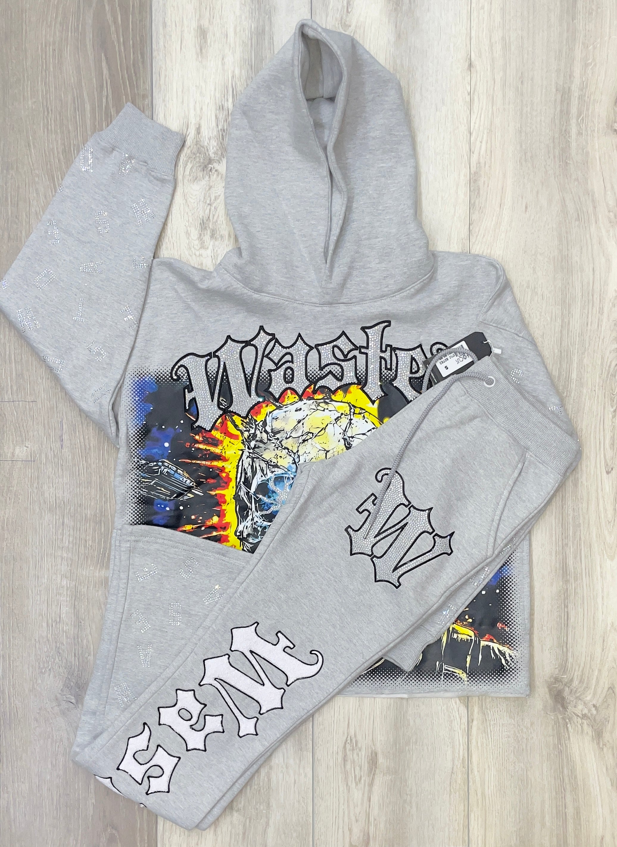 RHINESTONE FLARED SWEATPANTS