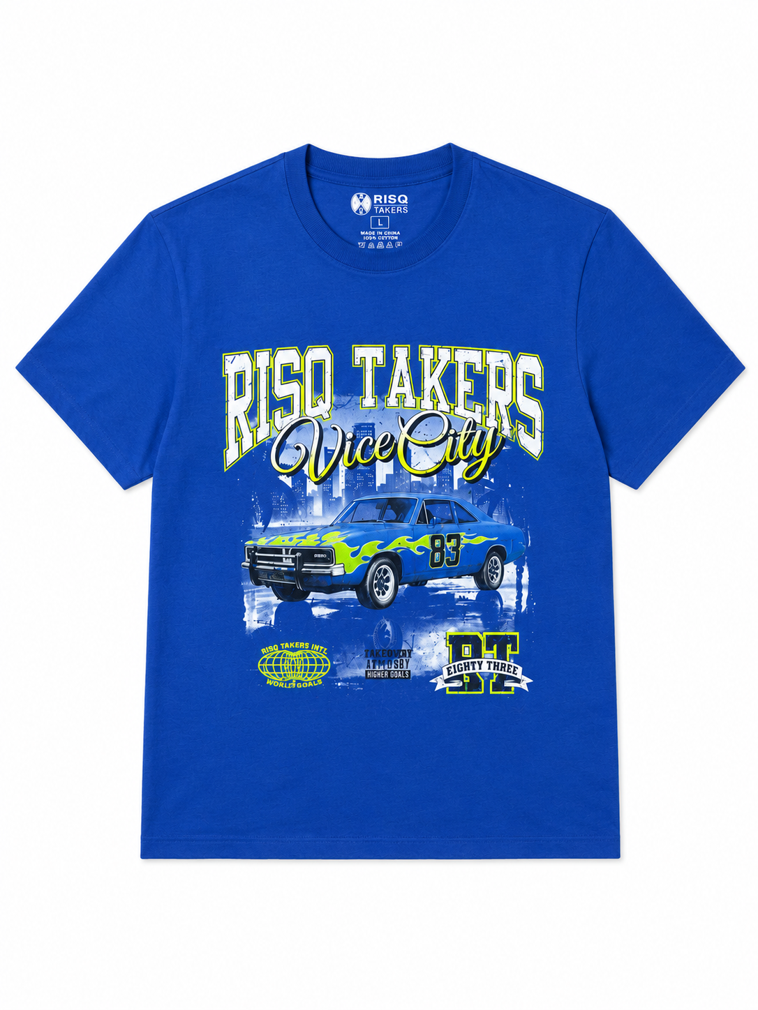 RISQ TAKERS – BLUE VICE CITY CAR GRAPHIC TEE