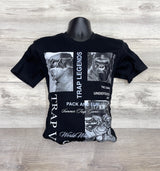 BLACK T-SHIRT WITH WHITE AND GREY PRINT