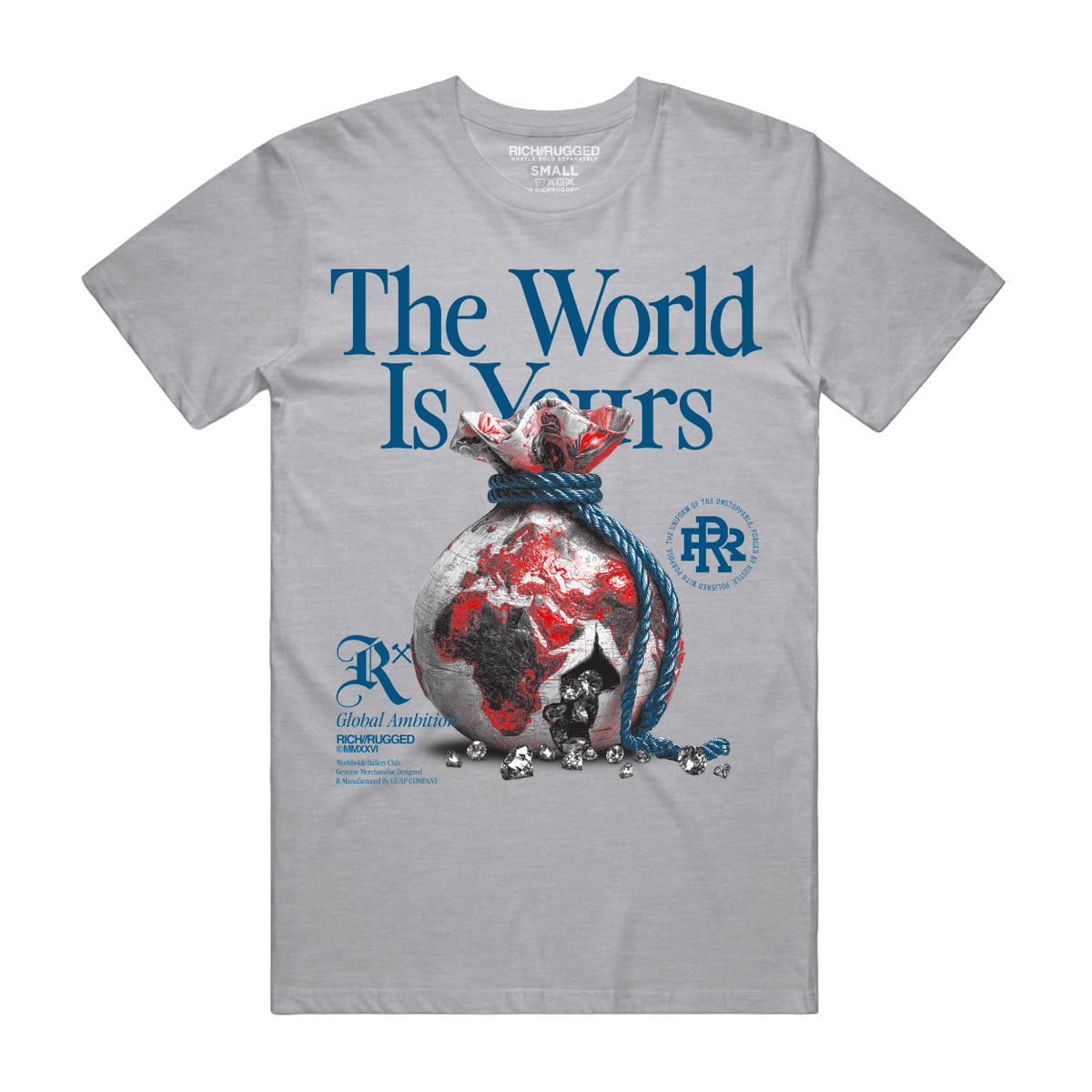Rich Rugged – The World Is Yours Graphic T-Shirt (Heather Gray/Blue)