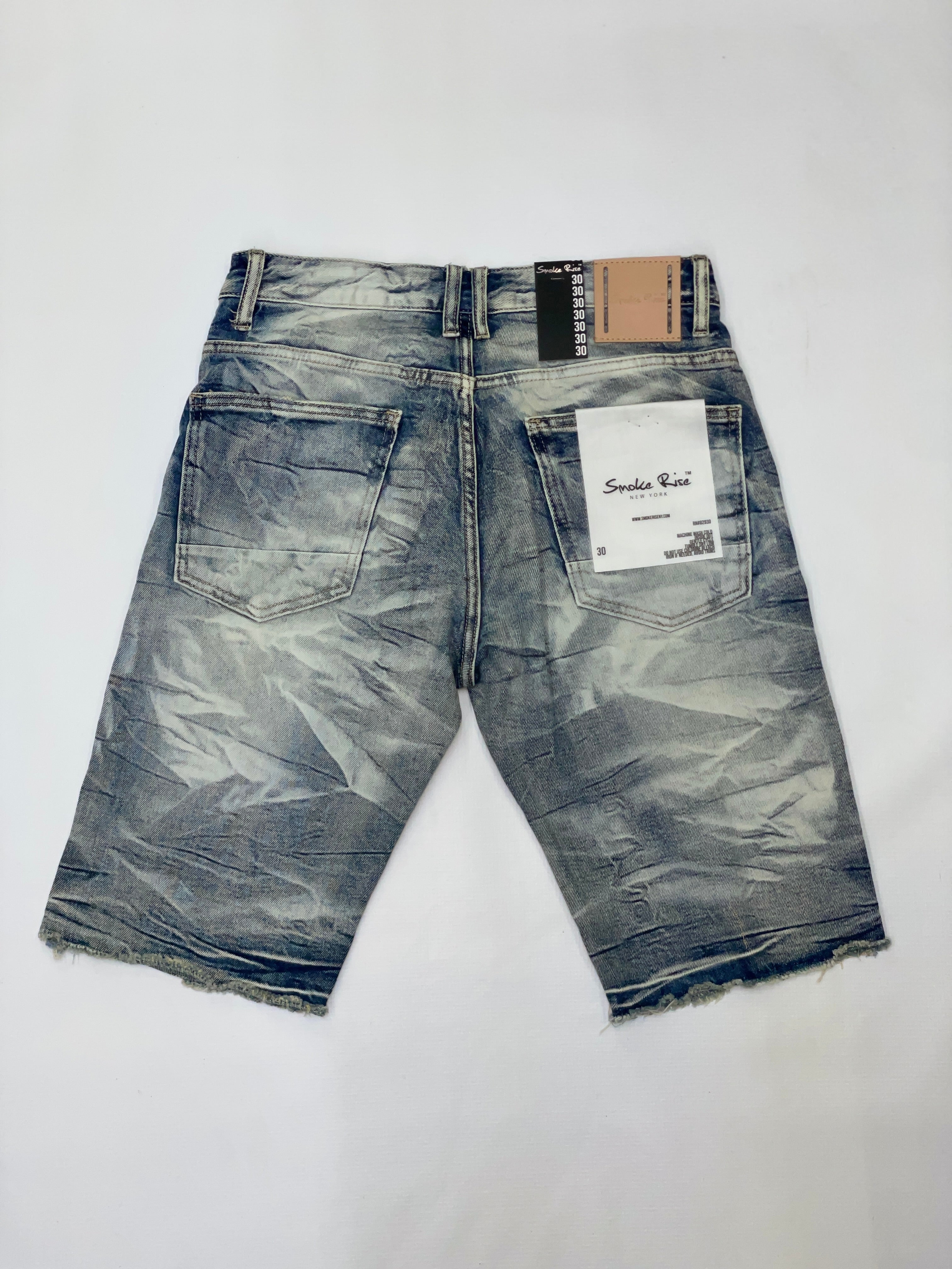 SMOKE RISE MEDIUM WASH DISTRESSED DENIM SHORTS