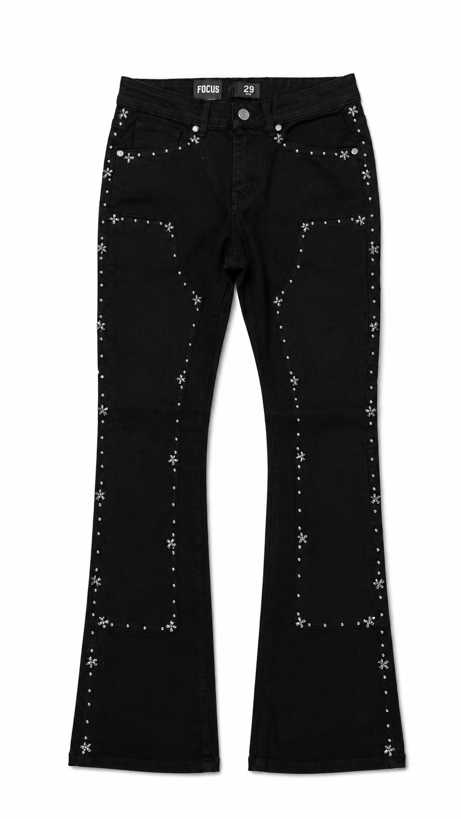Focus Black Rhinestone Flare Jeans