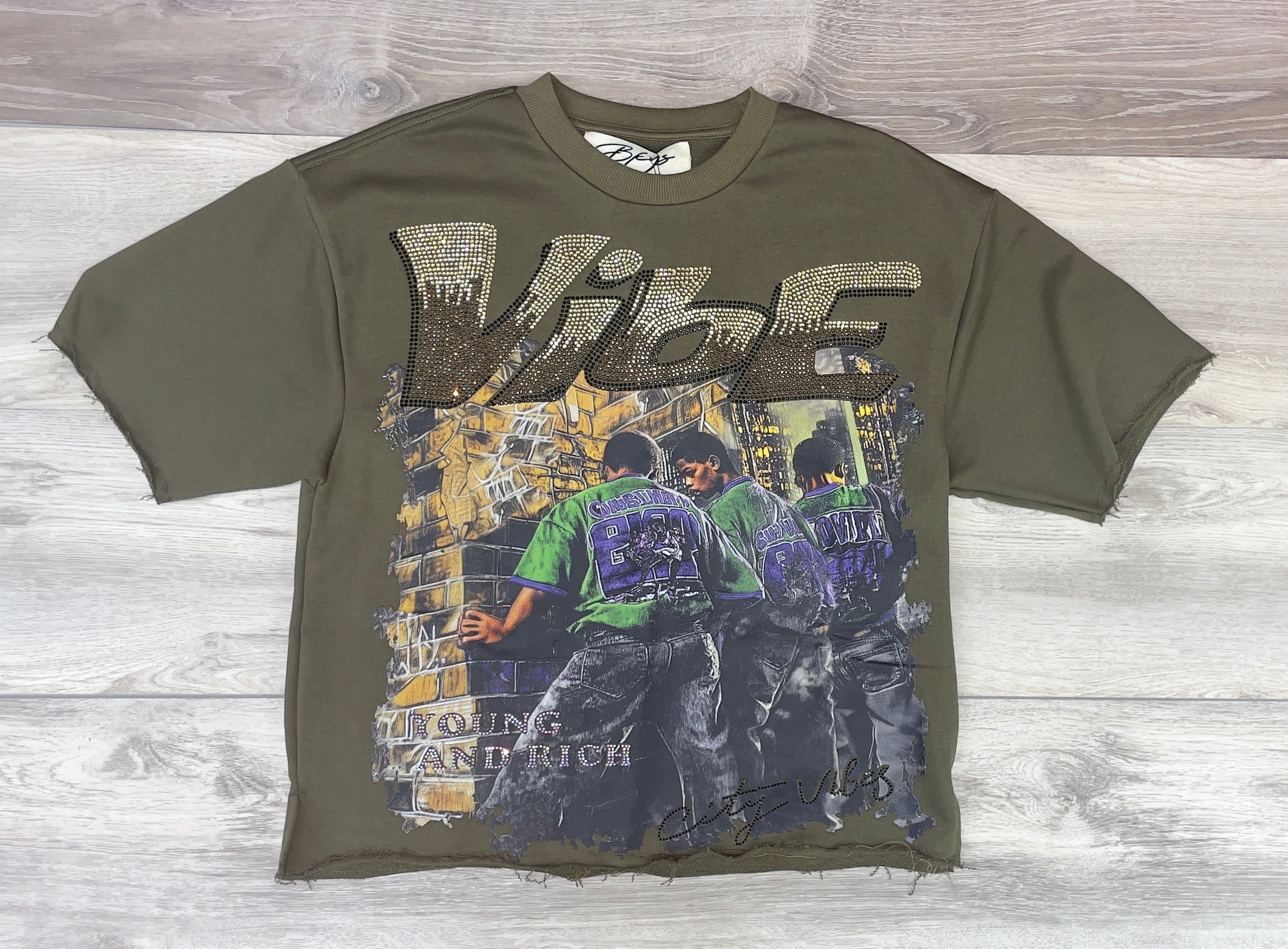 BKYS VIBE RHINESTONE TEE (ARMY GREEN)