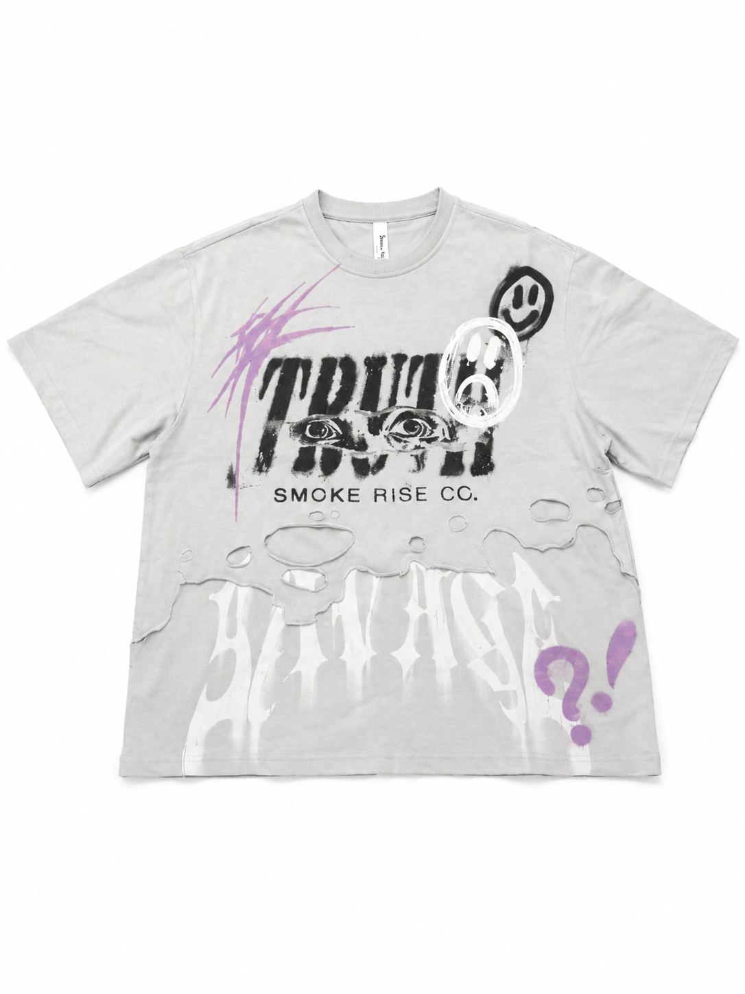 SMOKE RISE TRUTH DISTRESSED GRAPHIC T-SHIRT – GREY/PURPLE