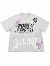 SMOKE RISE TRUTH DISTRESSED GRAPHIC T-SHIRT – GREY/PURPLE
