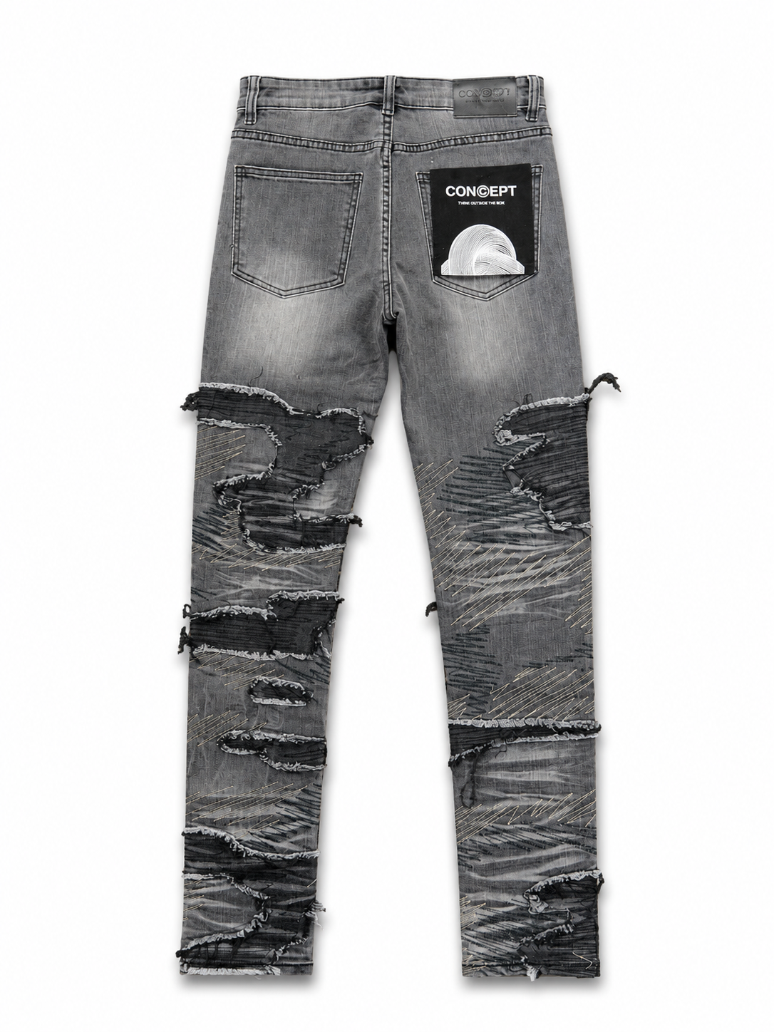 CONCEPT GREY DISTRESSED SCRIBBLE JEANS