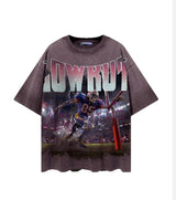 WASHED GREY SKELETON FOOTBALL GRAPHIC T-SHIRT