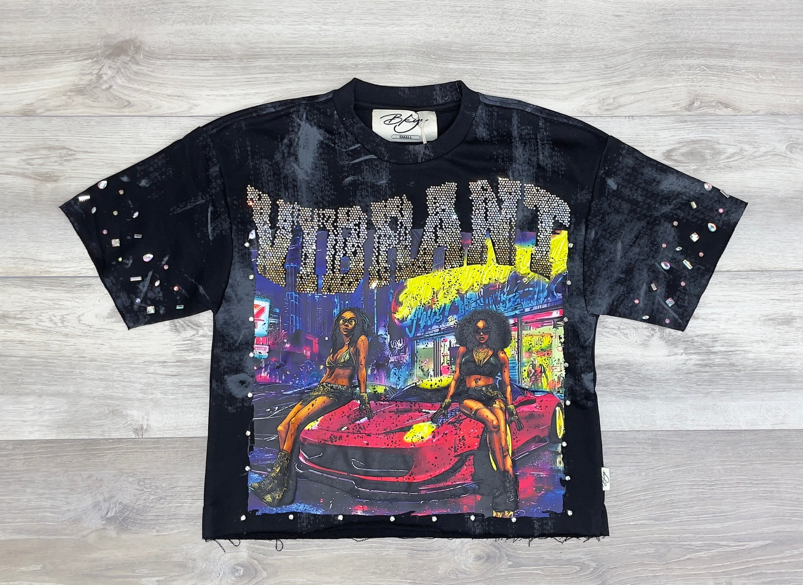 BKYS BLACK RHINESTONE STUDDED CROP TOP