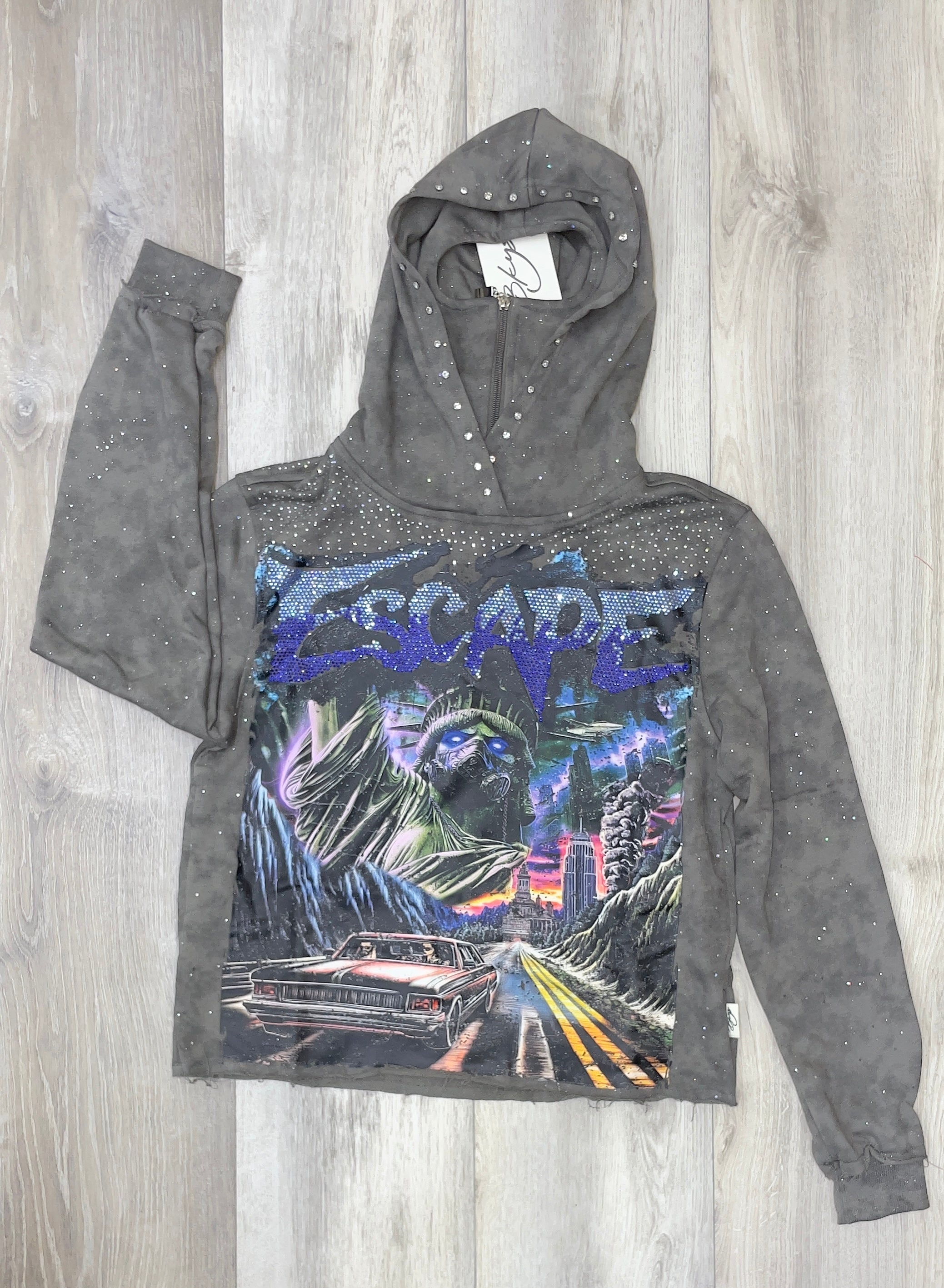 BKYS RHINESTONE GRAPHIC CROPPED HOODIE