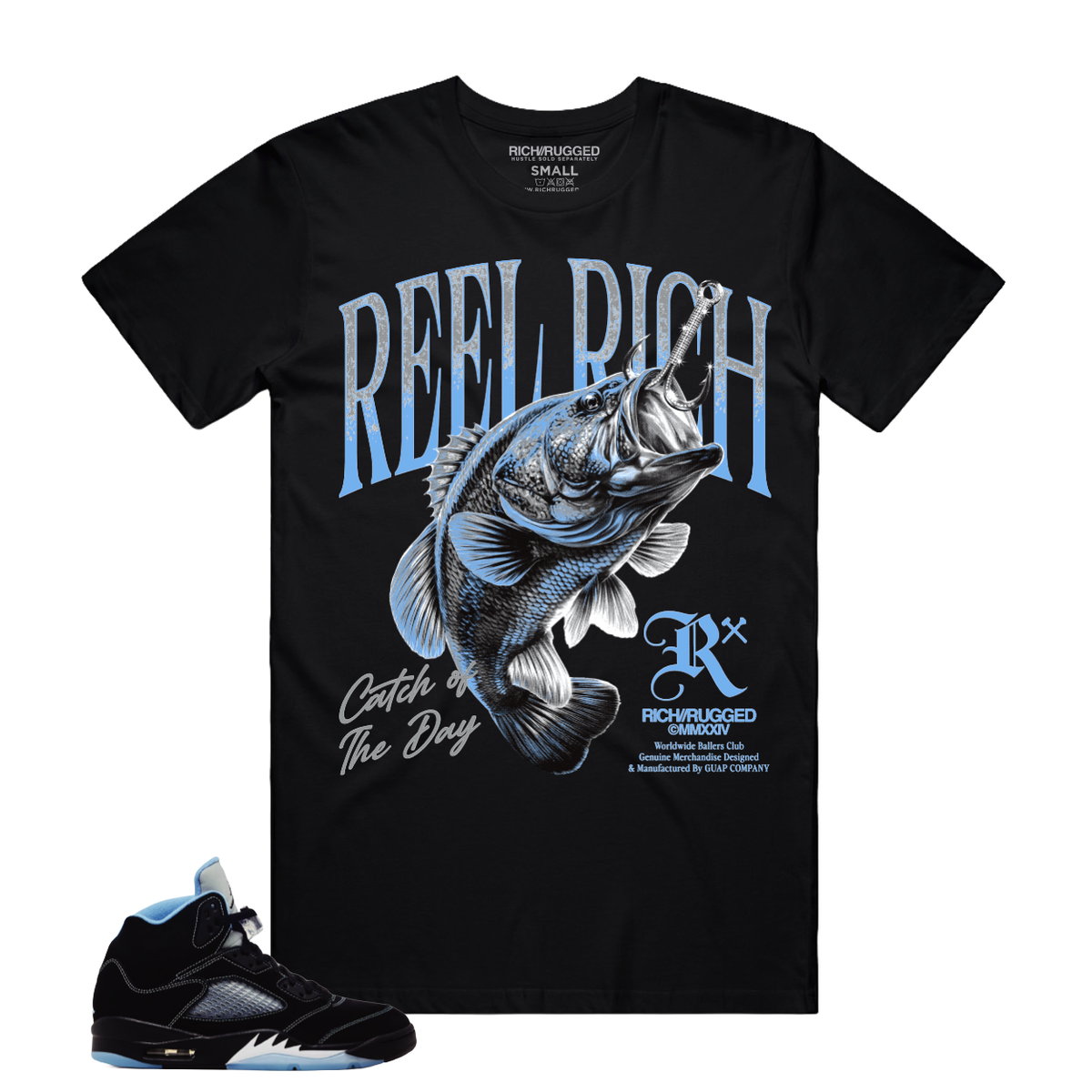Rich Rugged – Reel Rich Graphic T-Shirt (Black/Blue)