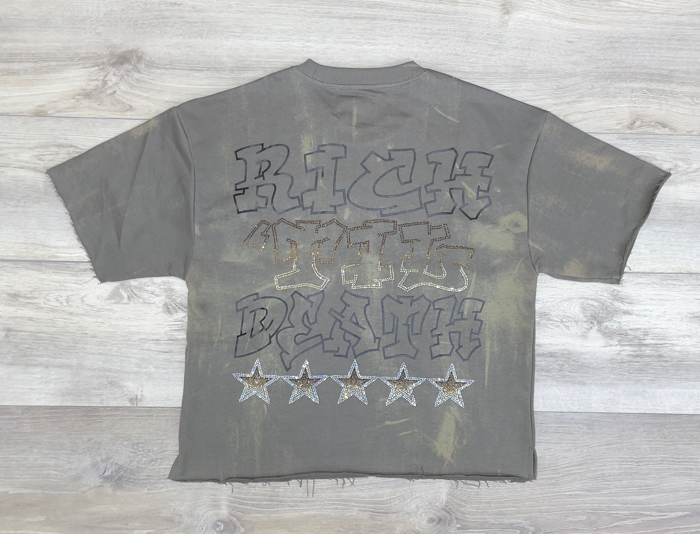 BKYS OLIVE RHINESTONE GRAPHIC CROP TOP