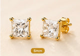 Gold Square Clear Stone Stud Earrings – Large