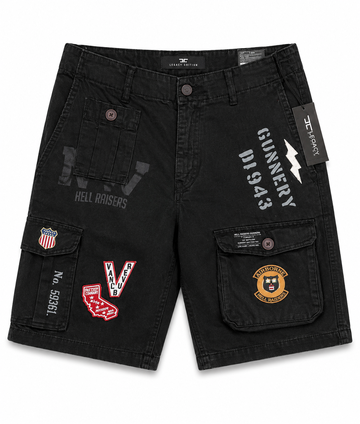 JORDAN CRAIG BLACK PATCH CARGO SHORTS
