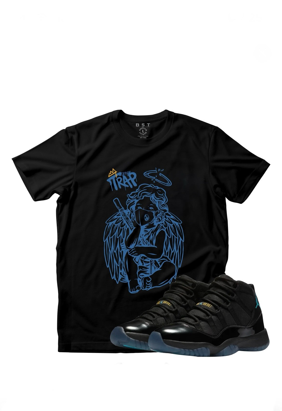 BLACK BLUE-OUT ANGEL GRAPHIC TEE