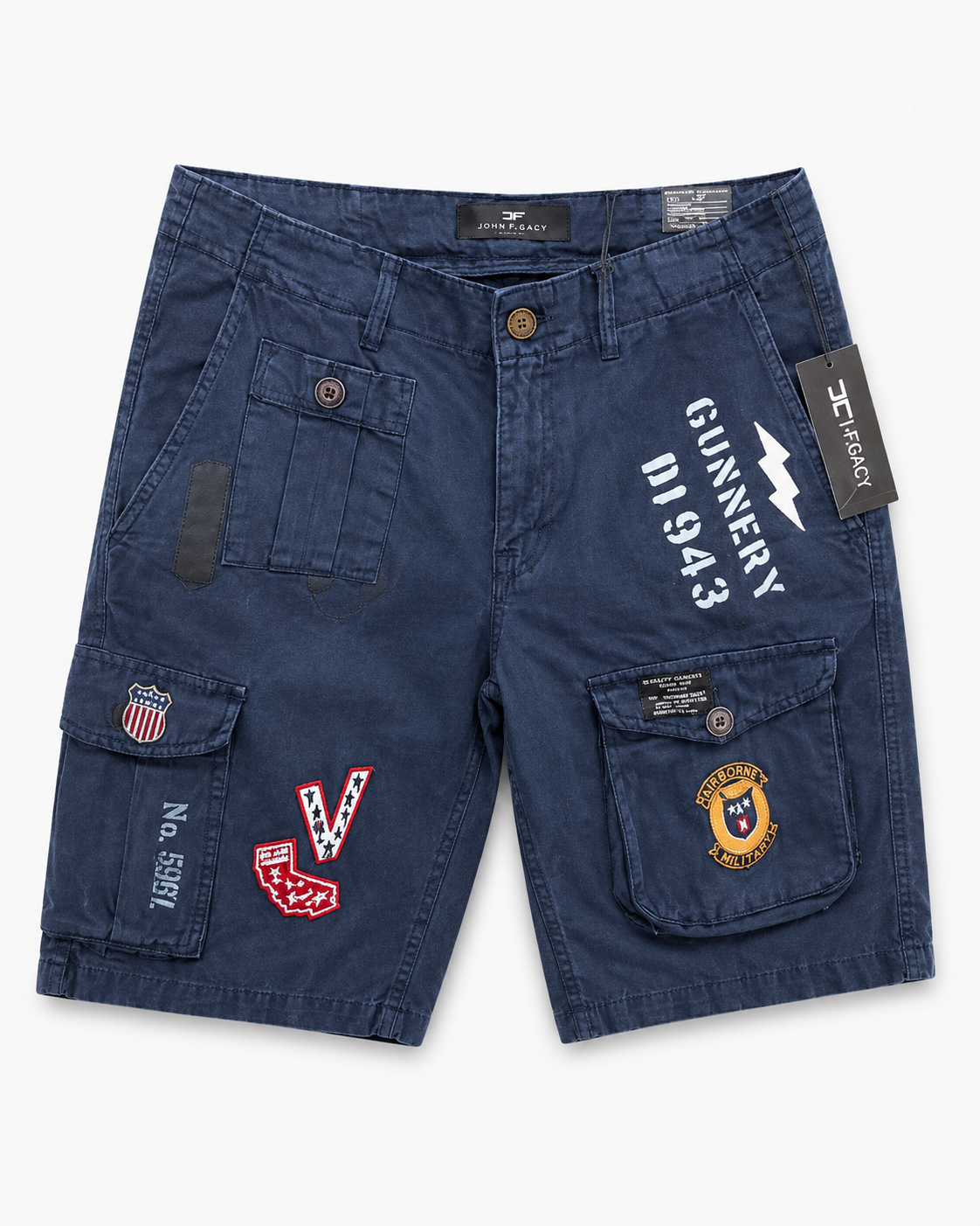JORDAN CRAIG NAVY GRAPHIC DENIM SHORTS