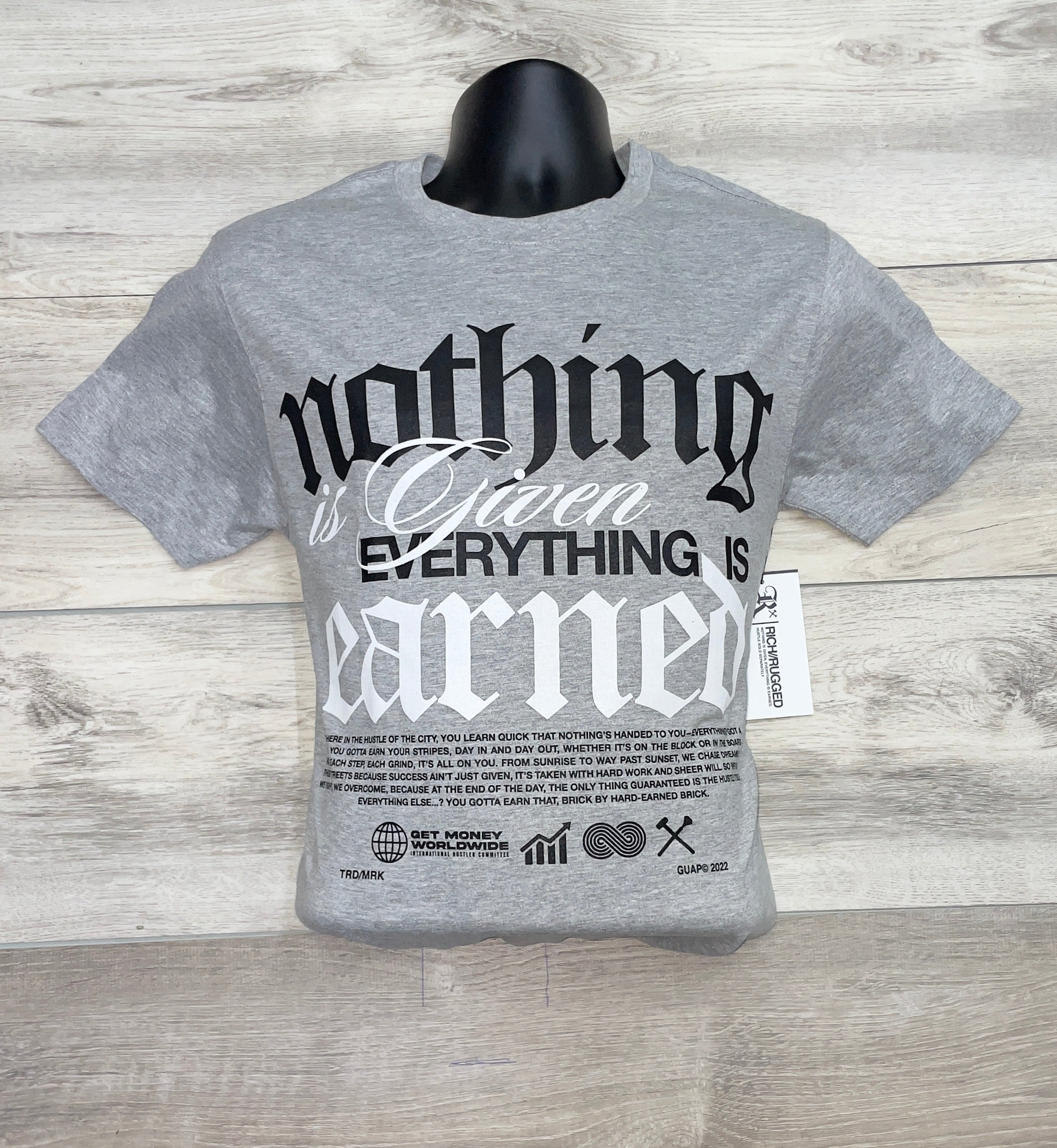 GRAY T-SHIRT WITH BLACK & WHITE PRINT
