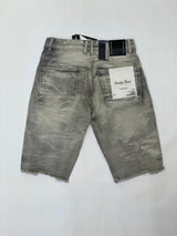 SMOKE RISE GREY DISTRESSED DENIM SHORTS