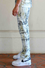 CREAM SCRIPT PRINT JOGGER PANTS