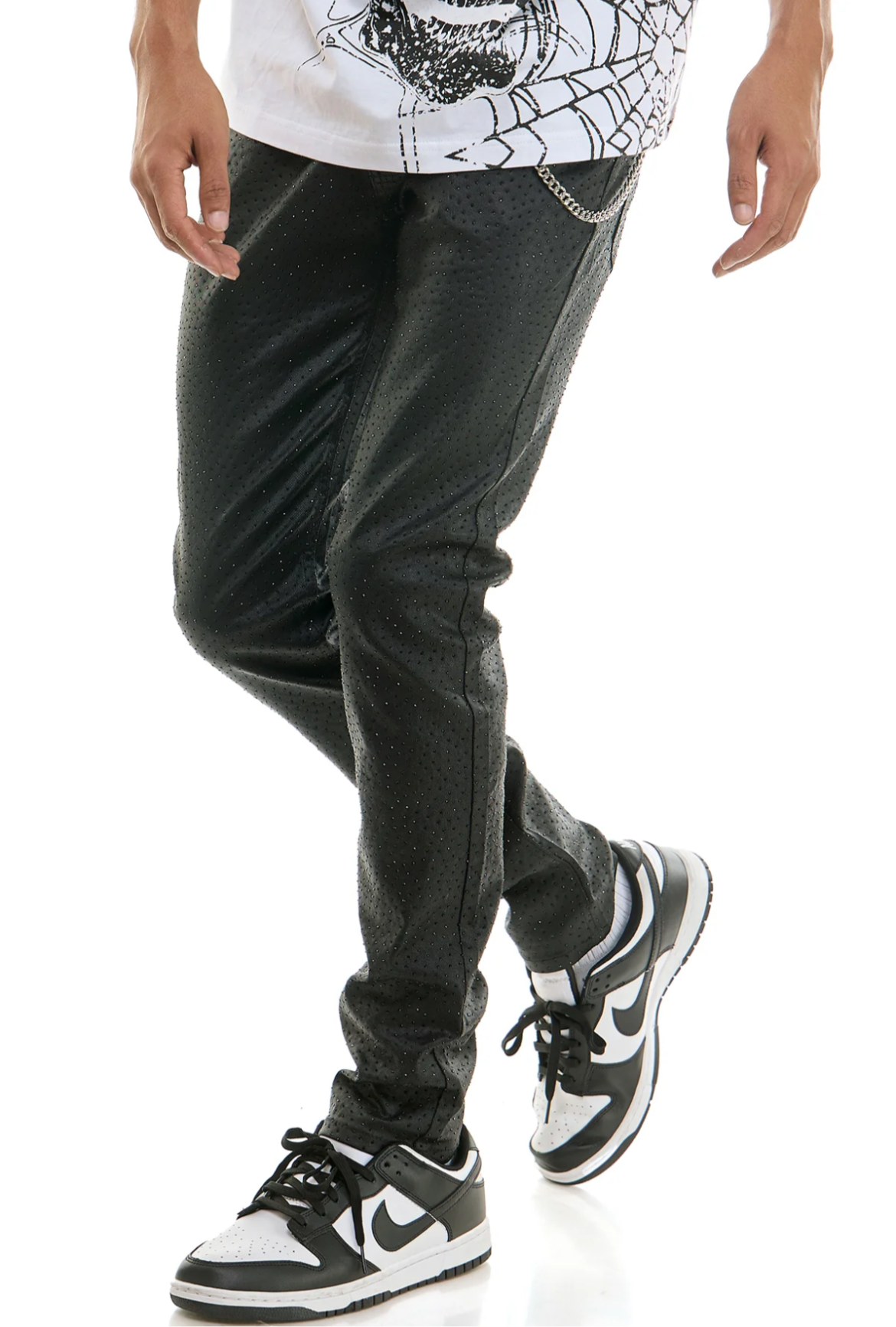 BLACK LUXE PANTS WITH BEADWORK AND CHAIN