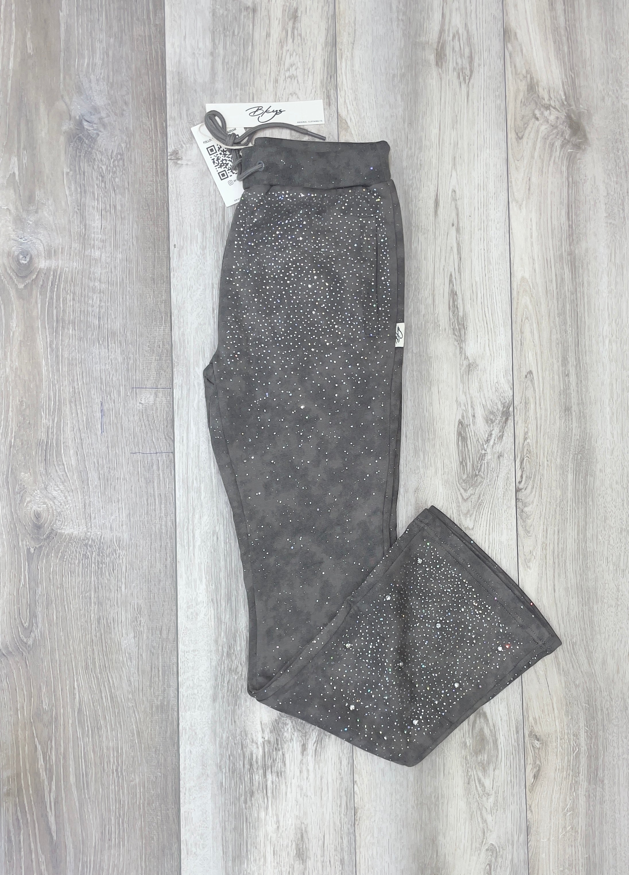 BKYS RHINESTONE VELOUR FLARE PANTS