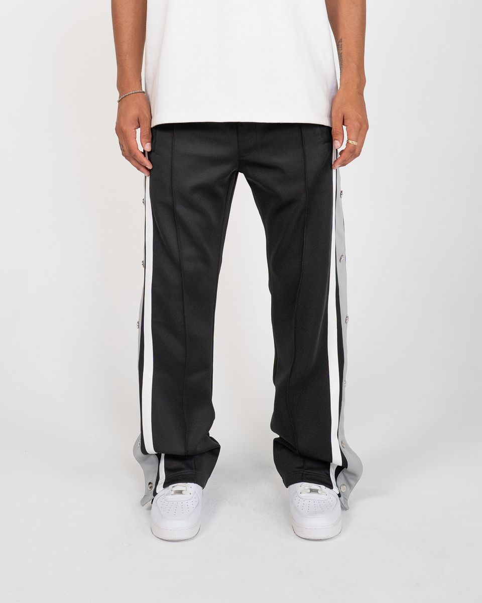 SNAP SIDE STRIPE TRACK PANTS – BLACK